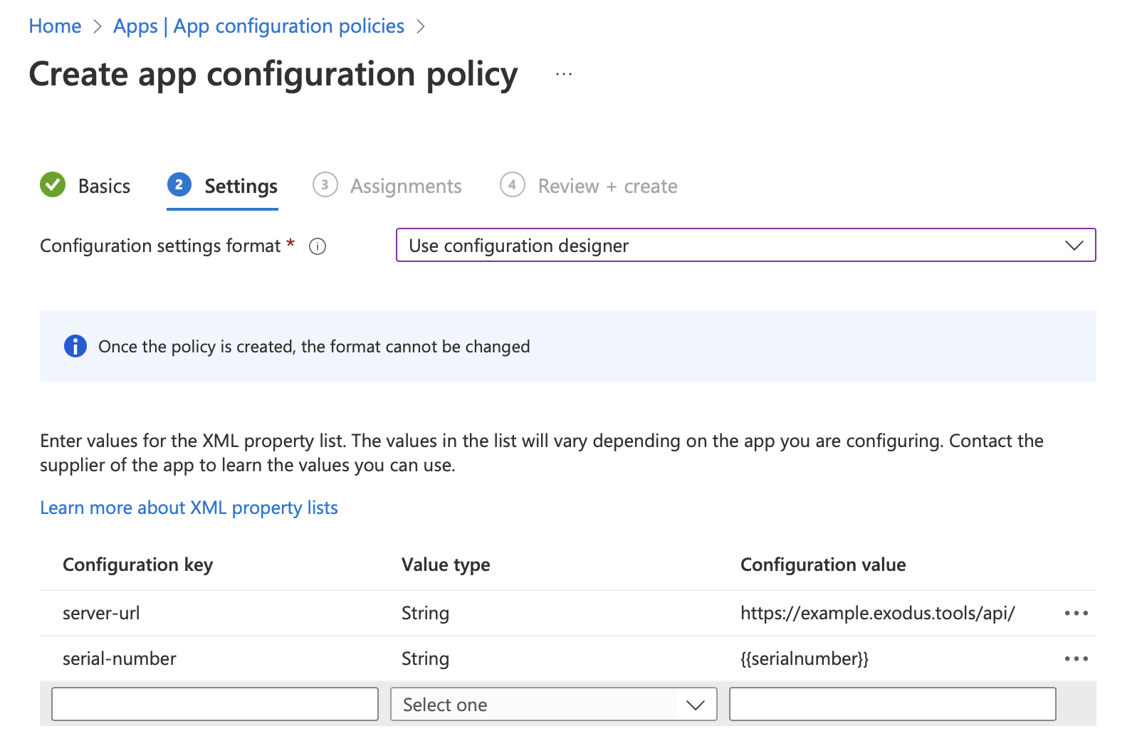 App configuration Settings