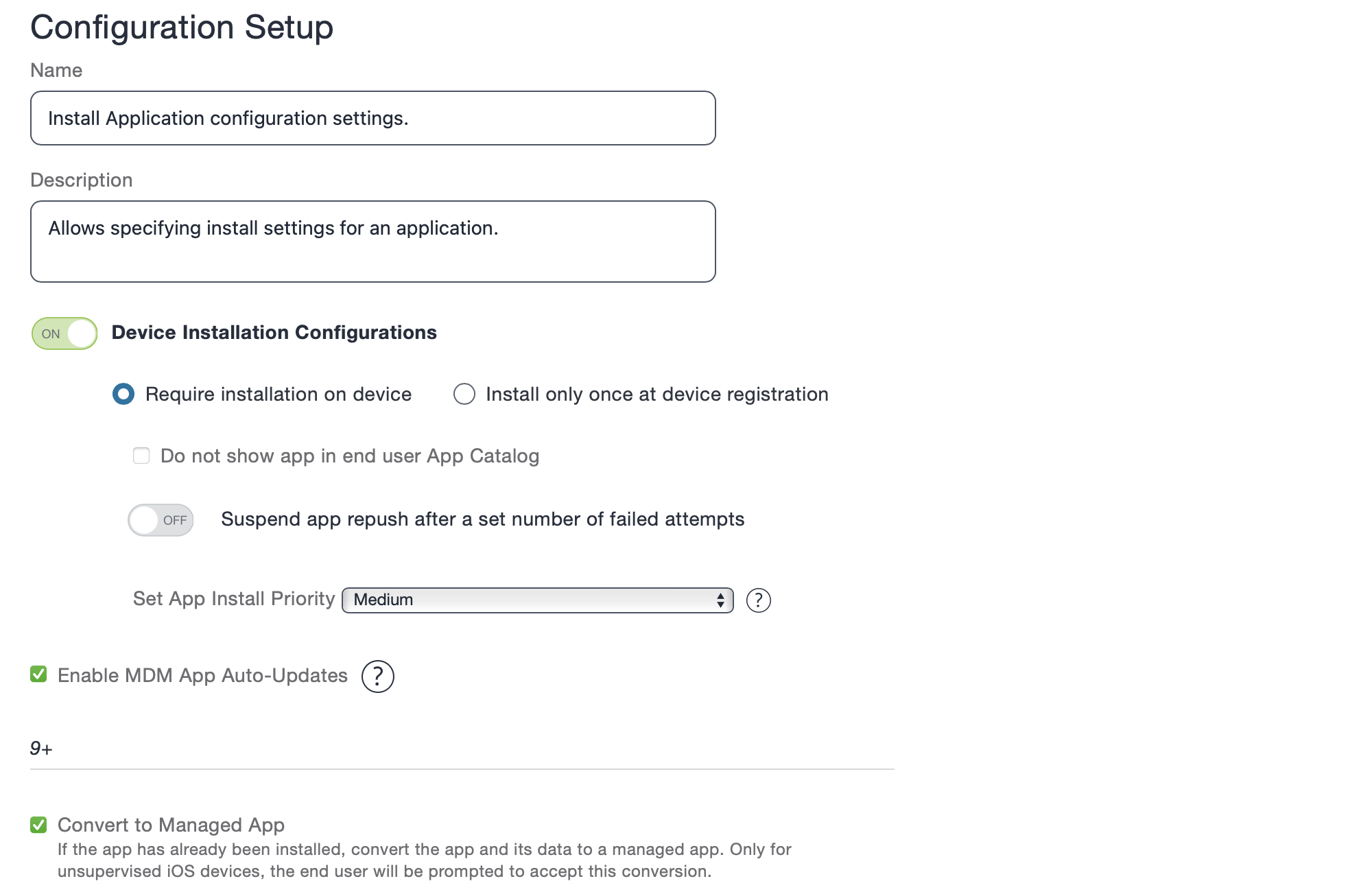 Installation settings