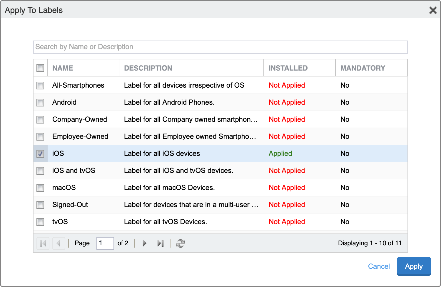 Applying App to Labels
